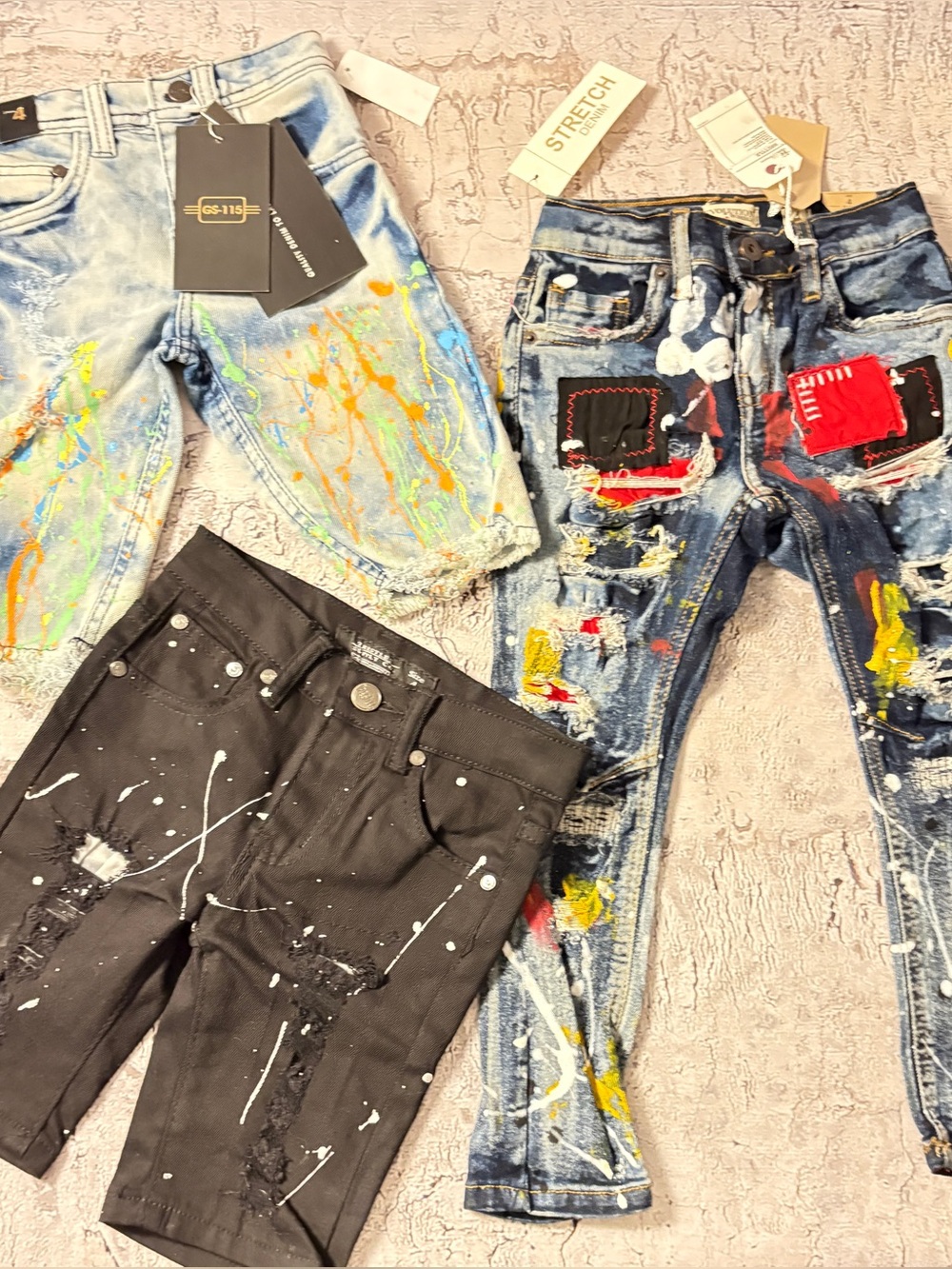 NWT Paint Splattered/Distressed Jeans and Shorts Bundle, Boy’s Size 4